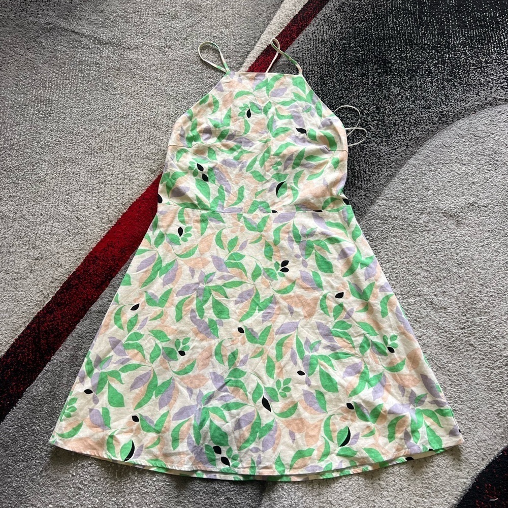 GB Gianni Bini Floral Linen Blend Open Back Mini Dress